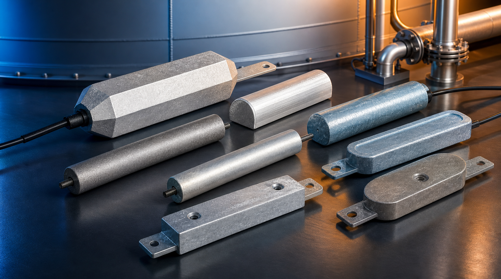 Aluminium, magnesium and zinc sacrificial anodes for electrochemical corrosion protection