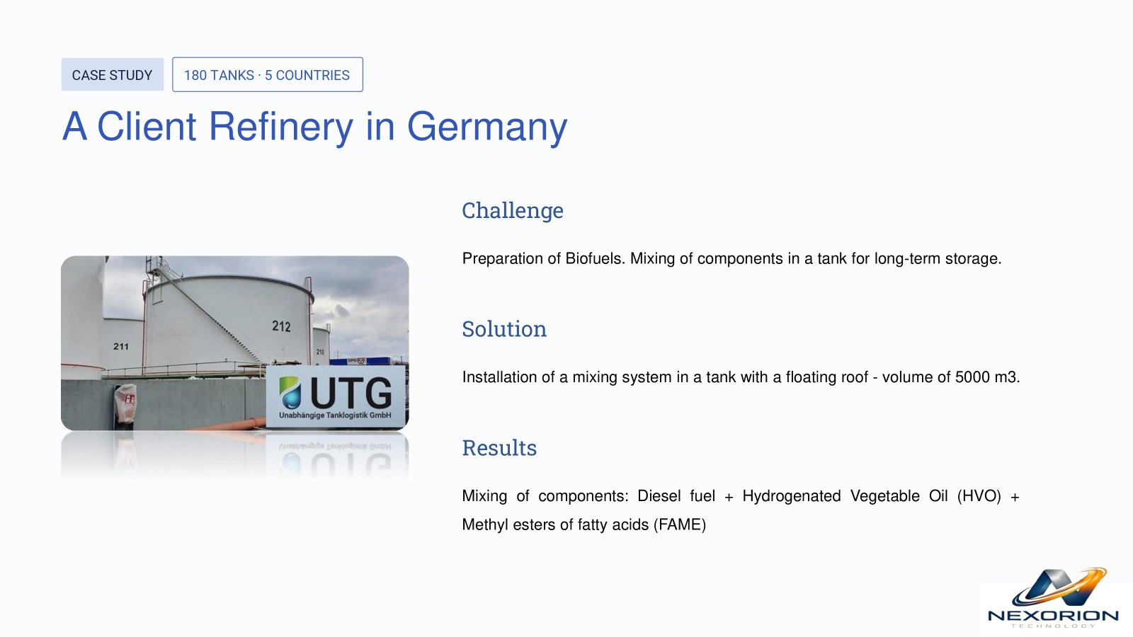 Biofuel tank mixing implementation at refinery