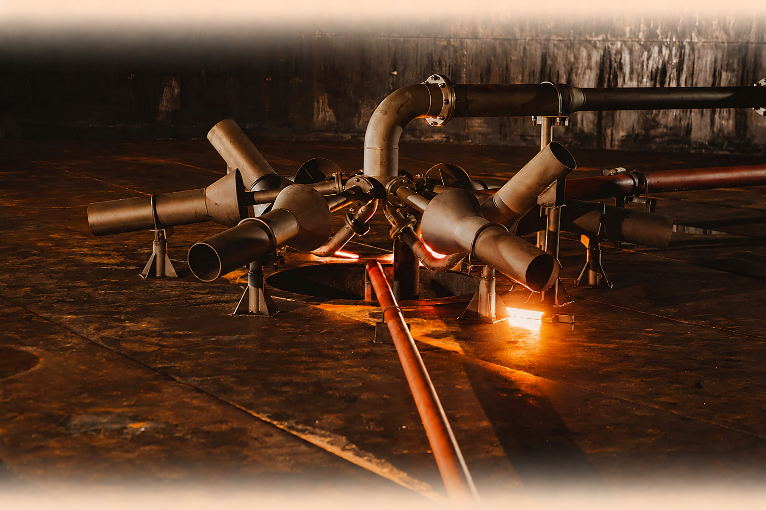 Corroded storage tank interior before corrosion protection work